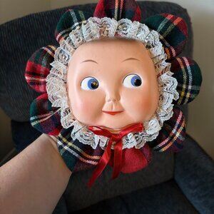 vintage doll face hanging decor kitchy christmas creepy dolly baby flat face